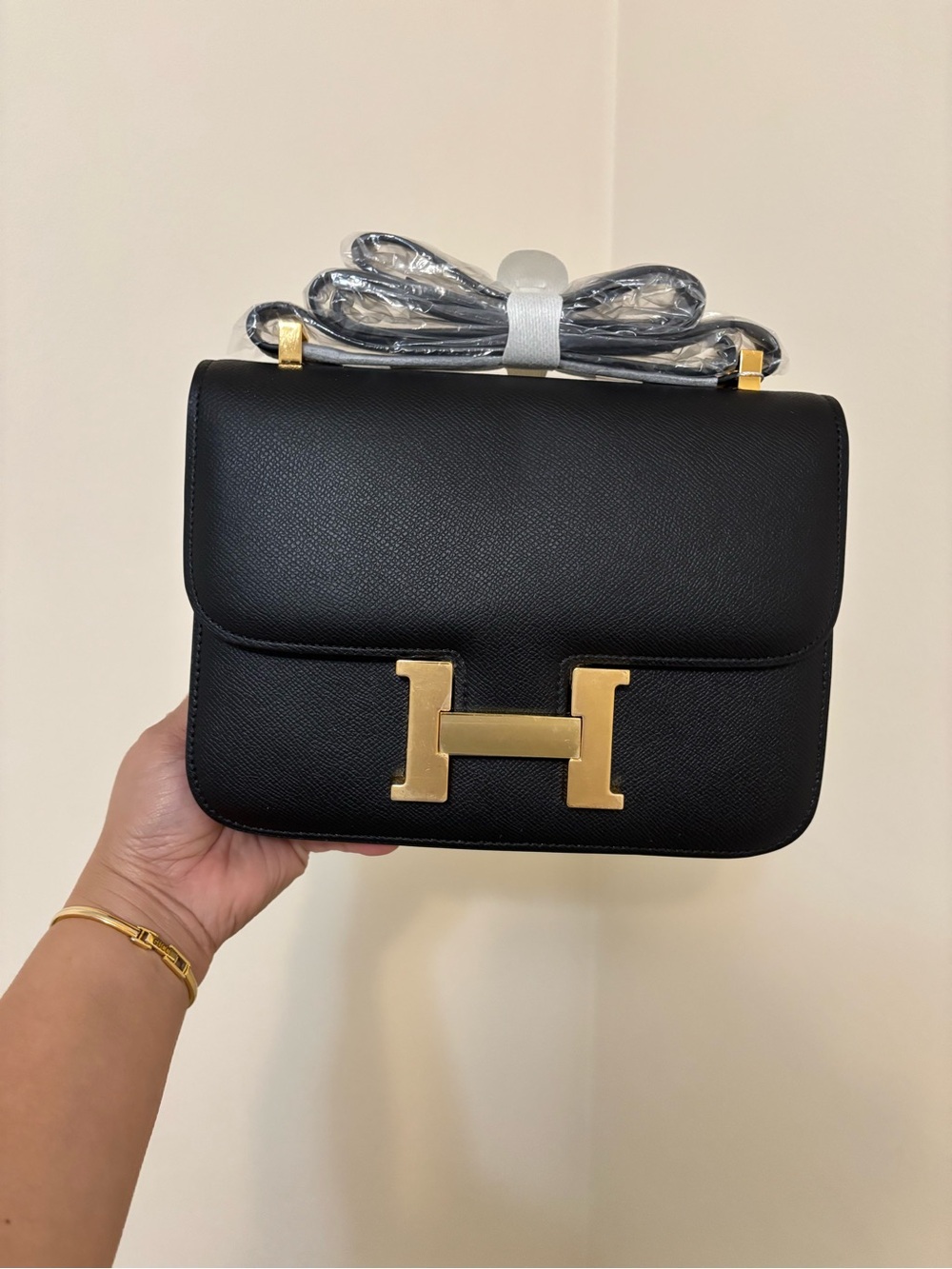 Crossbody Bag in Black with Gold Hardware
